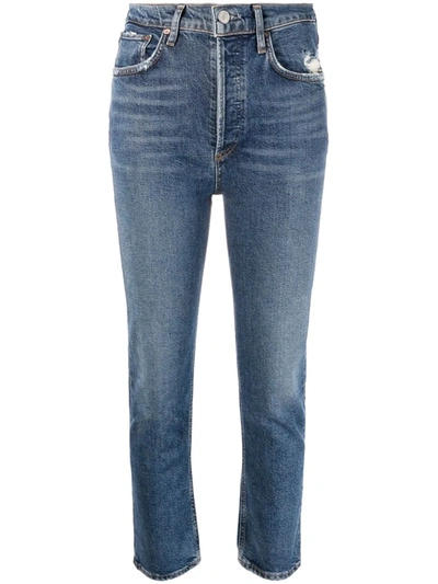 Shop Agolde Riley Cropped Jeans In Blue