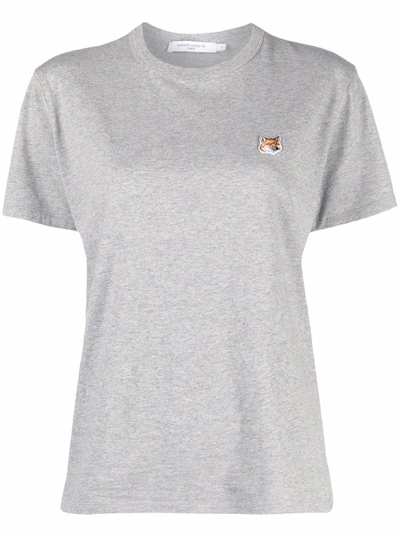 Shop Maison Kitsuné Fox-patch Crewneck T-shirt In Grey