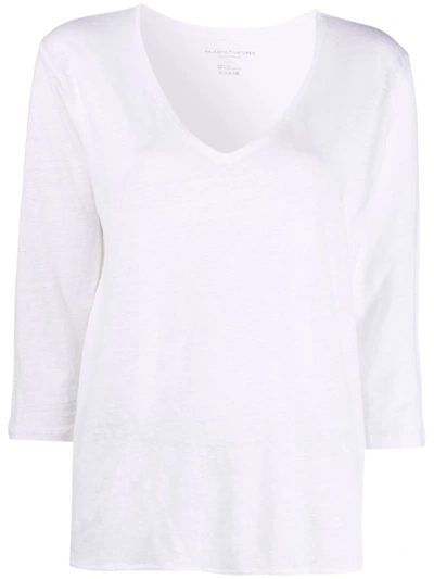 Shop Majestic V-neck Long-sleeved T-shirt In White