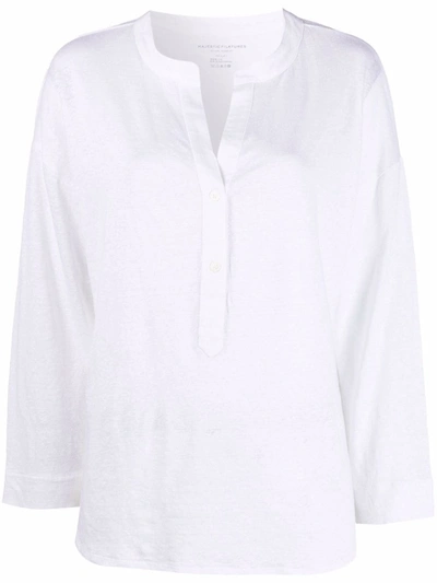 Shop Majestic V-neck Long-sleeved Top In White