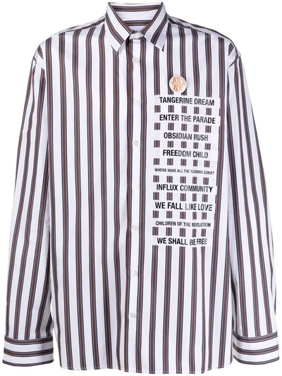 Shop Raf Simons Slogan-print Striped Shirt In Weiss