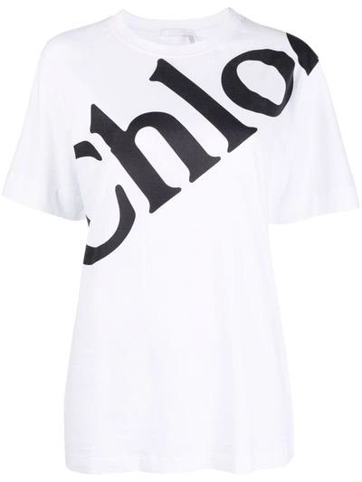 Shop Chloé Maxi Logo-print Short-sleeve T-shirt In Weiss