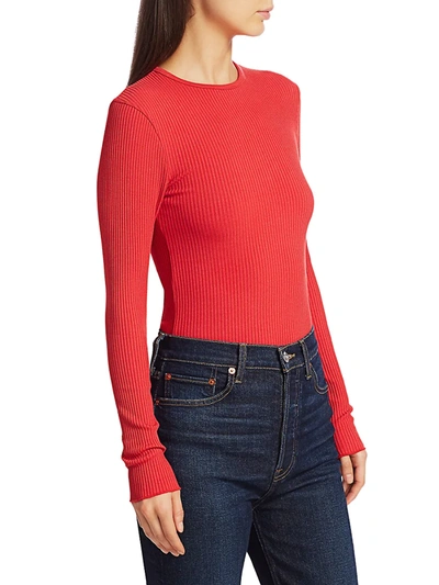 Shop Re/done Women's '60s Long-sleeve Rib-knit Bodysuit In Red Orange