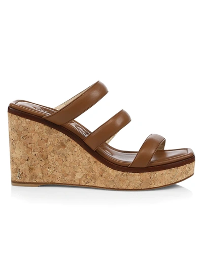 Shop Jimmy Choo Athenia Leather Wedge Mules In Cuoio