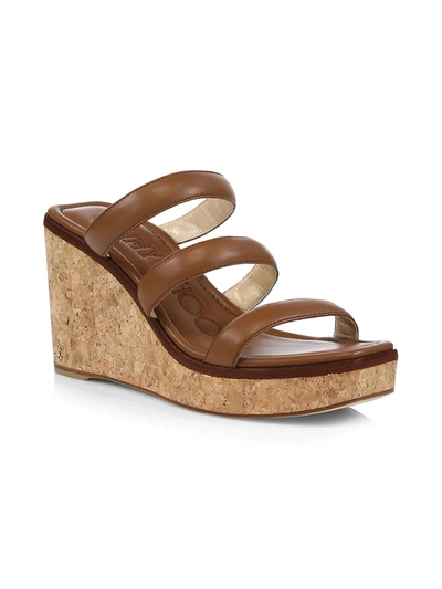 Shop Jimmy Choo Athenia Leather Wedge Mules In Cuoio