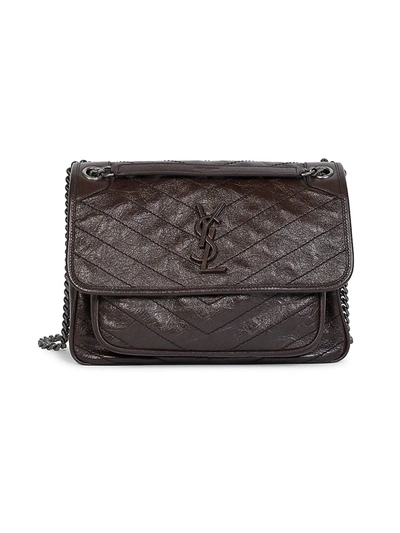 Shop Saint Laurent Women's Medium Niki Leather Shoulder Bag In Dark Chocolate