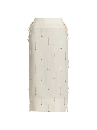 Shop Jacquemus Bead Linen Skirt In Ecru Embroidered