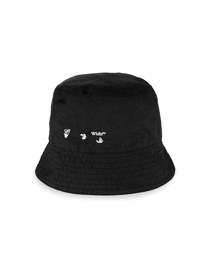 Shop Off-white Men's Logo Embroidered Bucket Hat In Black White