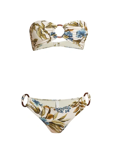 Shop Zimmermann Aliane Ring Bandeau Bikini In Khaki Floral