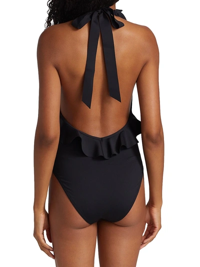 Shop Zimmermann Cassia Frill Wrap One-piece Swimsuit In Noir