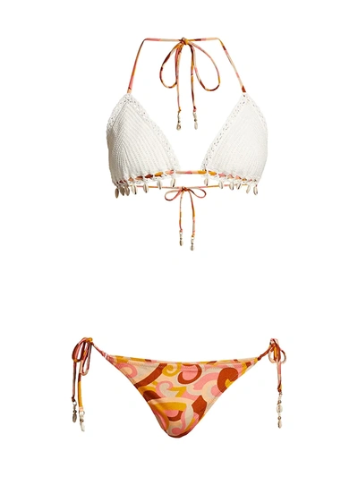 Shop Zimmermann Mae Mixed-media String Bikini In Swirl