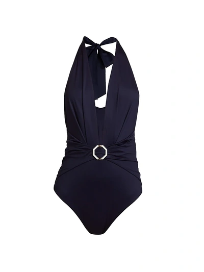 Shop Zimmermann Aliane Tuck One-piece Swimsuit In Navy