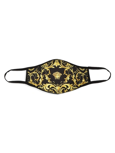 Shop Versace Reusable Barocco Face Mask In Black Gold