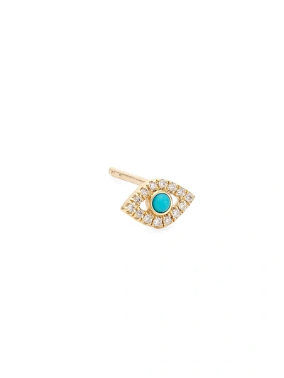 Shop Sydney Evan 14k Yellow Gold, Turquoise, & Diamond Small Eye Stud Earring