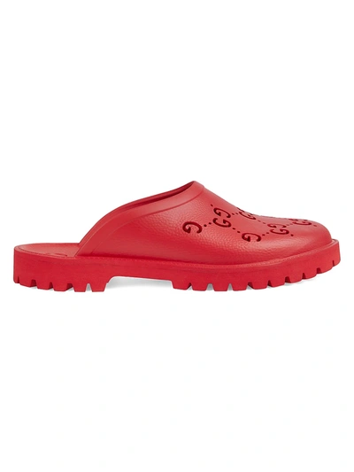 Shop Gucci Men's Elea Rubber Logo Mules In Red