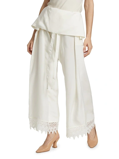 Shop Loewe Macramé Belted Trousers In Ecru