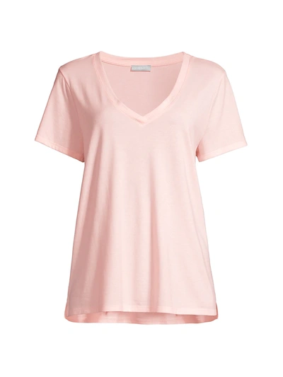 Shop Hanro Short Sleeve V-neck In Apricot Blush