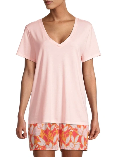 Shop Hanro Short Sleeve V-neck In Apricot Blush