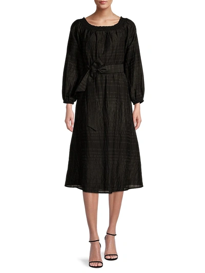 Shop Donna Karan Women's Belted Peasant Dress In Black