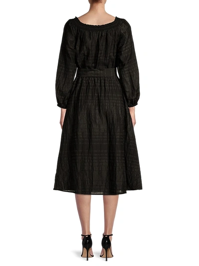 Shop Donna Karan Women's Belted Peasant Dress In Black