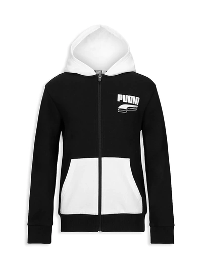Shop Puma Boy's Rebel Block Pack Fleece Zip Up Hoodie In Black