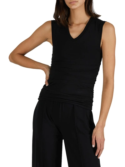 Shop Atm Anthony Thomas Melillo Pima Cotton Ruched V-neck Top In Black