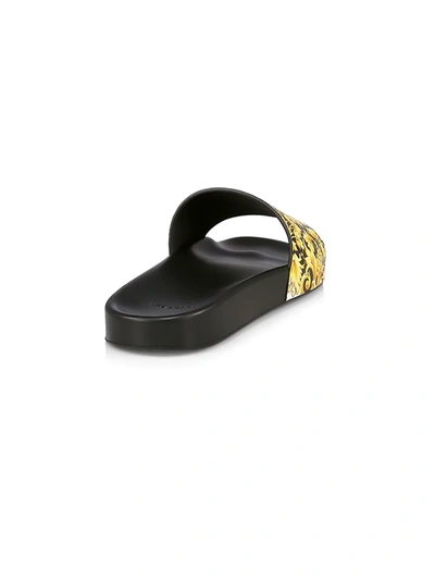 Shop Versace Medusa Leather Pool Slides In Black Gold