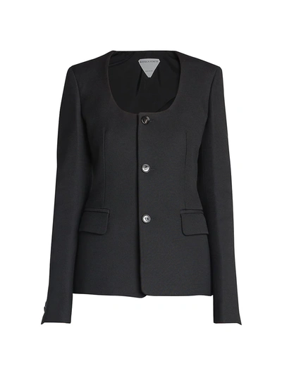 Shop Bottega Veneta Compact Wool Scoopneck Jacket In Black