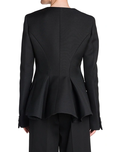 Shop Bottega Veneta Compact Wool Scoopneck Jacket In Black