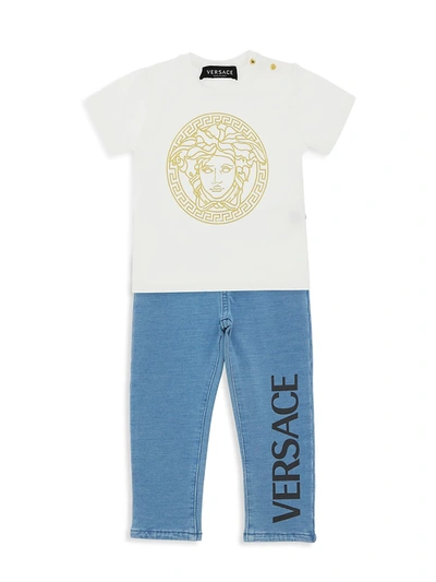 Shop Versace Baby's Logo Jeans In Light Blue