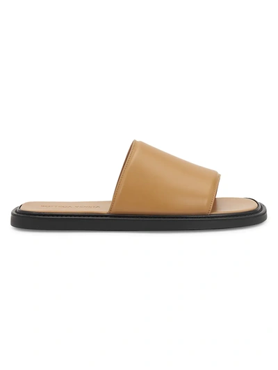 Shop Bottega Veneta Men's Minimalist Leather Slides In Camel