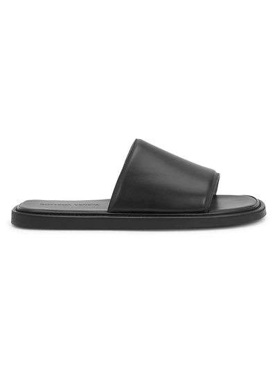 Shop Bottega Veneta Men's Minimalist Leather Slides In Black