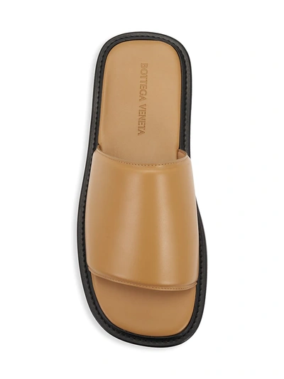 Shop Bottega Veneta Men's Minimalist Leather Slides In Camel