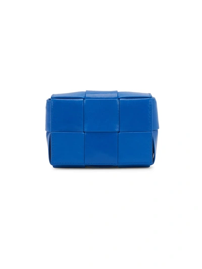 Shop Bottega Veneta Cassette Leather Card-case-on-strap In Cobalt Silver