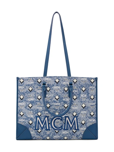 Shop Mcm Women's Large Vintage Jacquard Tote In Blue
