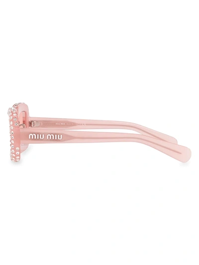 Shop Miu Miu 47mm Rectangle Crystal-embellished Sunglasses In Opal Pink