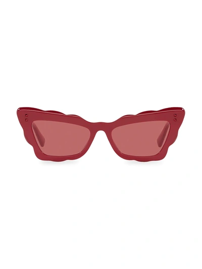 Valentino 53mm Cat Eye Scalloped Sunglasses In Red | ModeSens