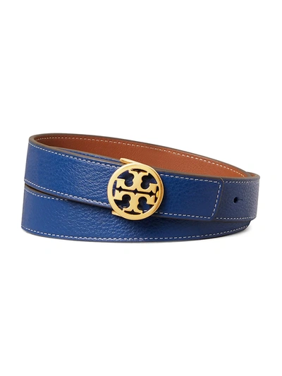 Shop Tory Burch Reversible Logo Leather Belt In Midnight