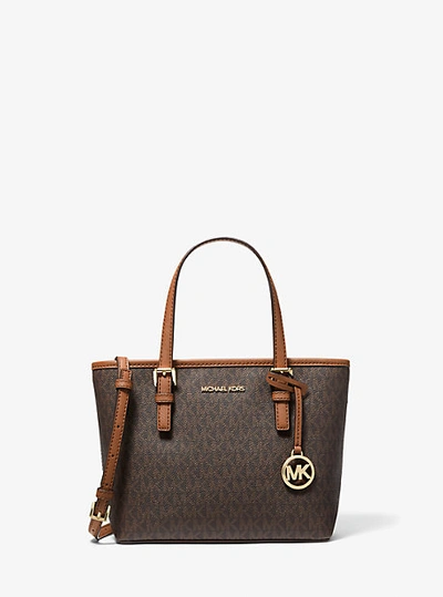 Shop Michael Kors Jet Set Travel Extra-small Logo Top-zip Tote Bag In Brown