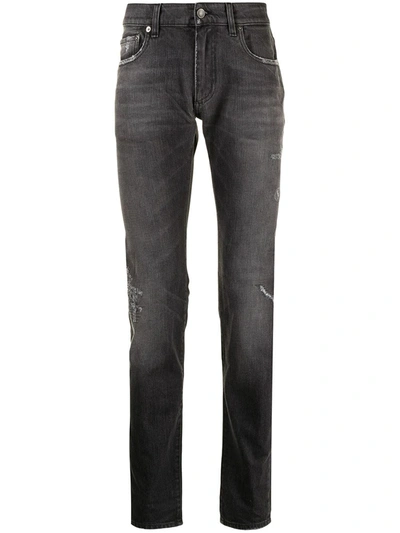 Shop Dolce & Gabbana Distressed Slim-fit Jeans In Schwarz
