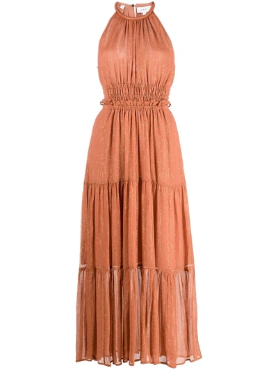 Shop A.l.c Halterneck Silk-blend Maxi Dress In Brown