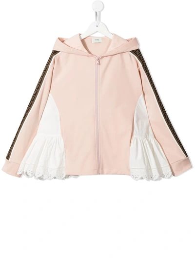 Shop Fendi Multi-panel Design Zip-fastening Hoodie In 粉色