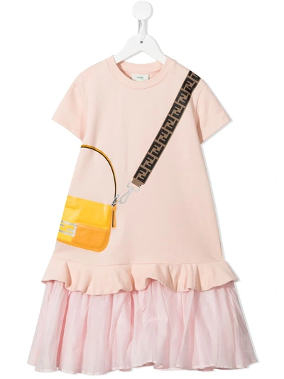Shop Fendi Graphic-print Short-sleeve Dress In 粉色