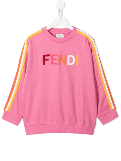 Shop Fendi Logo-print Stripe-detail Sweatshirt In 粉色