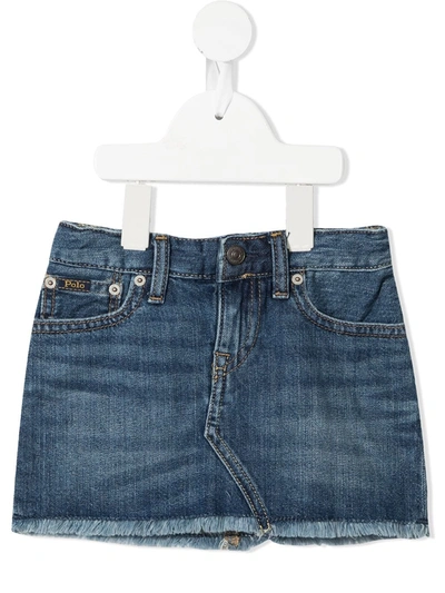 Shop Ralph Lauren Frayed-hem Mini Denim Skirt In 蓝色