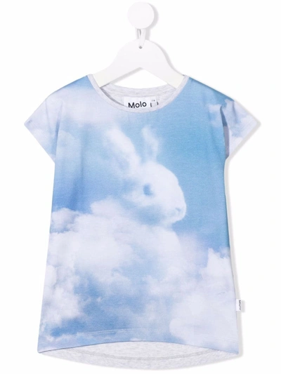 Shop Molo Cloud Rabbit Print T-shirt In 蓝色