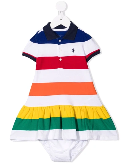 Shop Ralph Lauren Striped Polo Dress In 白色