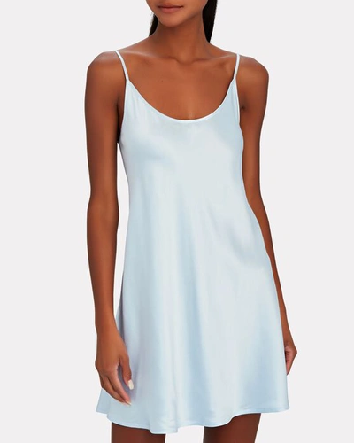 Shop La Perla Silk Mini Slip Dress In Light Blue