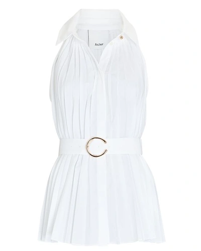 Shop Acler Prospect Belted Pleated Poplin Top In White