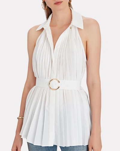 Shop Acler Prospect Belted Pleated Poplin Top In White